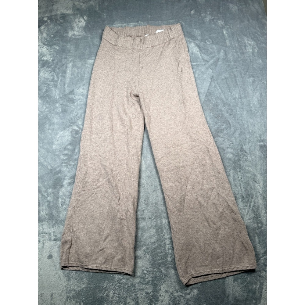 Gilly Hicks Wide Leg Pants Womens Large Brown Knit Ribbed Trim Elastic Waist